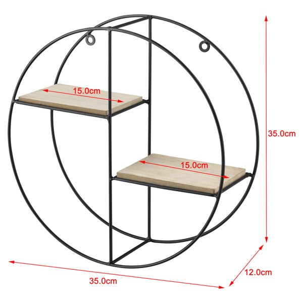 Étagère murale Lily 35x12x35 cm design rond avec 2 étagères Noir en.casa