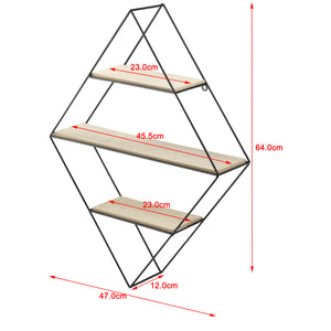[en.casa] Etagère Murale en Forme Losange Meuble de Rangement Métal Bois Couleur Effet Bois et Noir 47 x 12 x 64 cm
