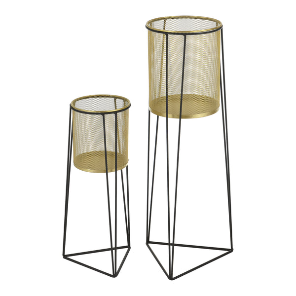 Set de 2 supports pour plantes Roosdaal en métal noir et couleur laiton en.casa