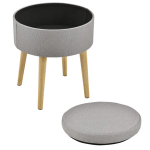 [en.casa] Petite Table Repose-pieds Tabouret Pouf Rembourré Couvercle Amovible Textile et Bois Couleur Bois Gris 42 x 36 cm