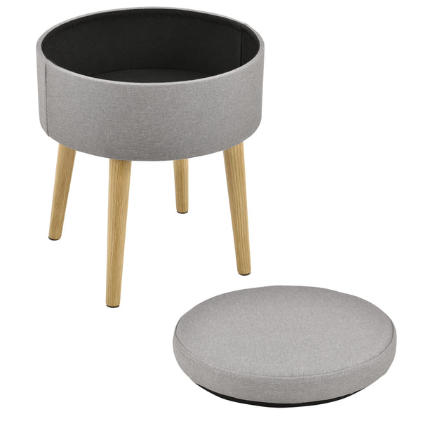 [en.casa] Petite Table Repose-pieds Tabouret Pouf Rembourré Couvercle Amovible Textile et Bois Couleur Bois Gris 42 x 36 cm