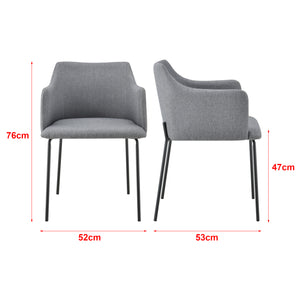 [en.casa] Fauteuil de Salon Rembourrée en Textile Chaise de Salle à Manger Pieds en Métal 76 x 52 x 53 cm Gris et Noir