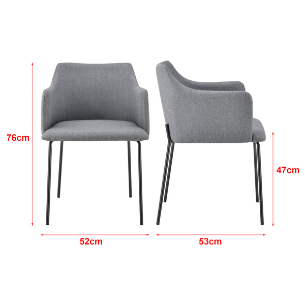 [en.casa] Fauteuil de Salon Rembourrée en Textile Chaise de Salle à Manger Pieds en Métal 76 x 52 x 53 cm Gris et Noir