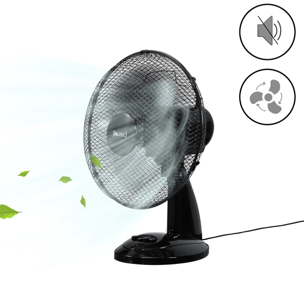 Ventilateur de table Ø 31 cm avec 3 vitesses Oscillant 40W Noir in.tec