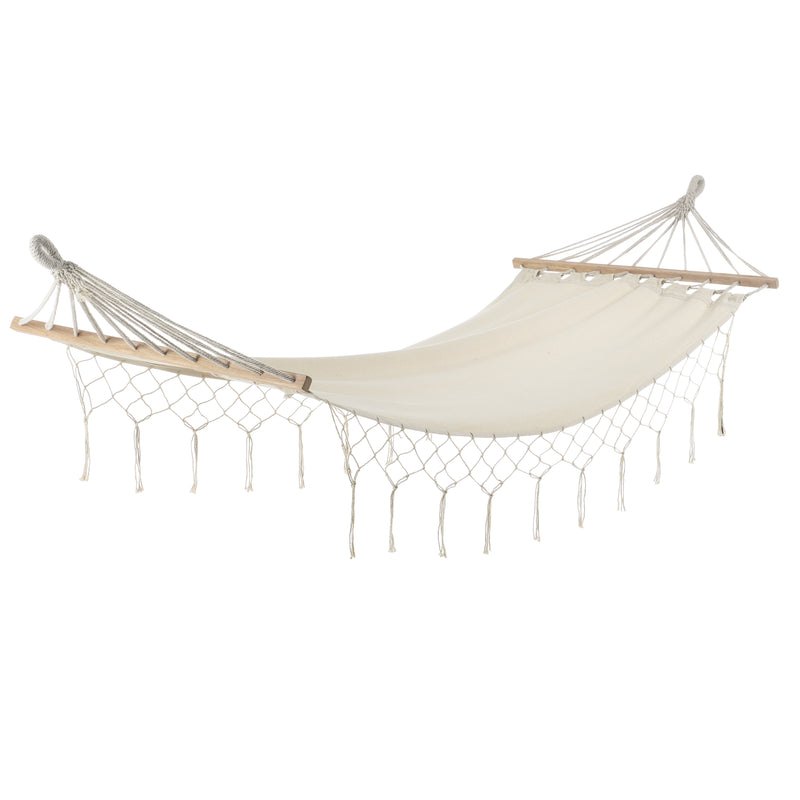 Croquis coté Chaise Hamac à Franges Fauteuil Suspendu avec Cordes Tressées pour Intérieur Extérieur Jusqu'à 150kg 200x80cm Crème [casa.pro]