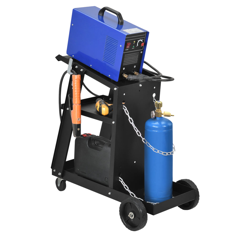 Chariot de soudage pour appareils de soudage avec 3 compartiments de rangement et support de bouteille de gaz pro.tec