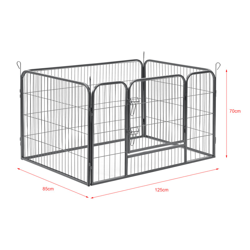 Croquis coté Enclos Parc pour Animaux avec Porte 125 x 85 x 70 cm Acier Argenté [pro.tec]