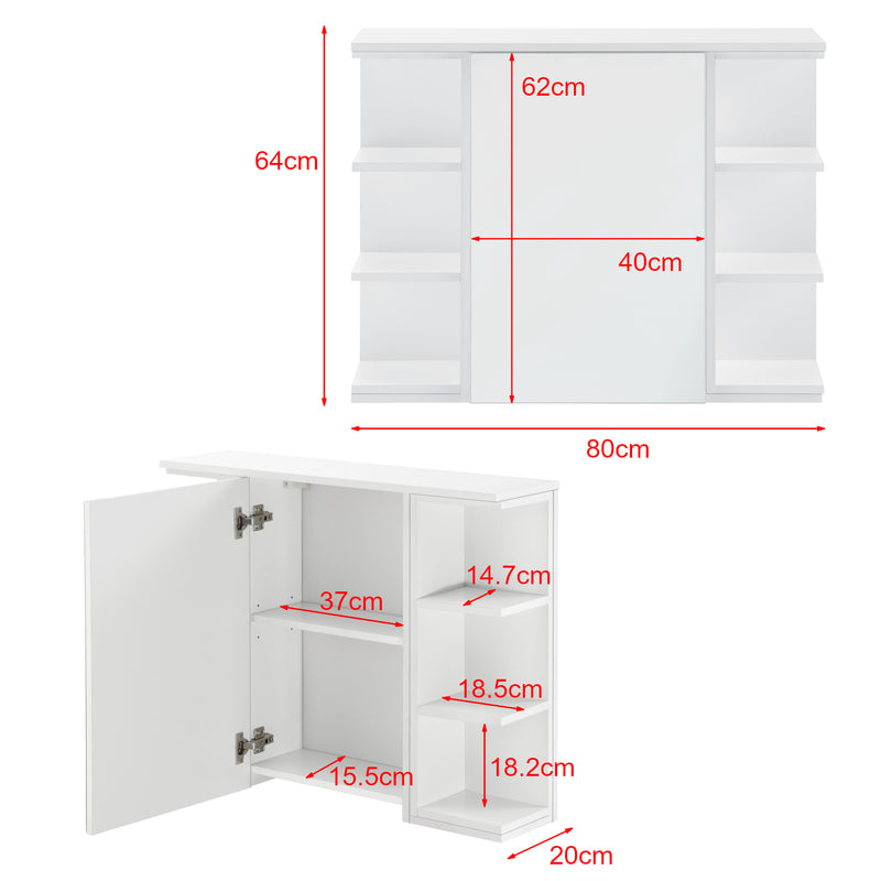 Croquis coté Placard Mural Harstad pour Salle de Bain Porte avec Miroir 64 x 80 x 20 cm Blanc [en.casa]