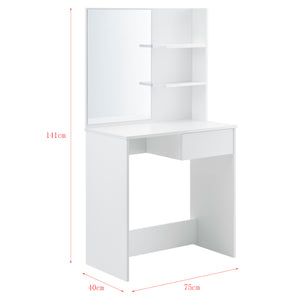 Coiffeuse Rustenburg 141x75x40 cm avec miroir et tiroir Blanc en.casa