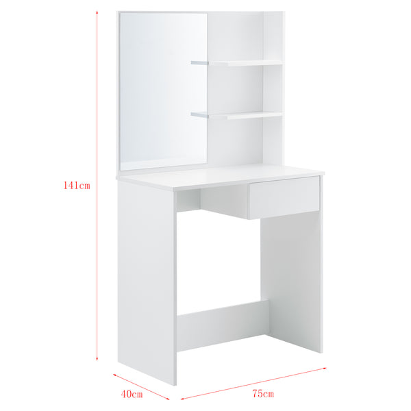 Coiffeuse Rustenburg 141x75x40 cm avec miroir et tiroir Blanc en.casa