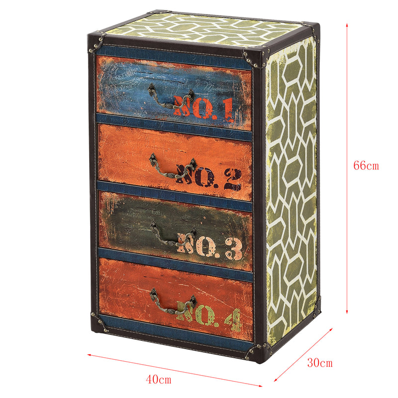 Croquis coté Commode Goslar avec 4 Tiroirs 66 x 40 x 30 cm Multicolore [en.casa]