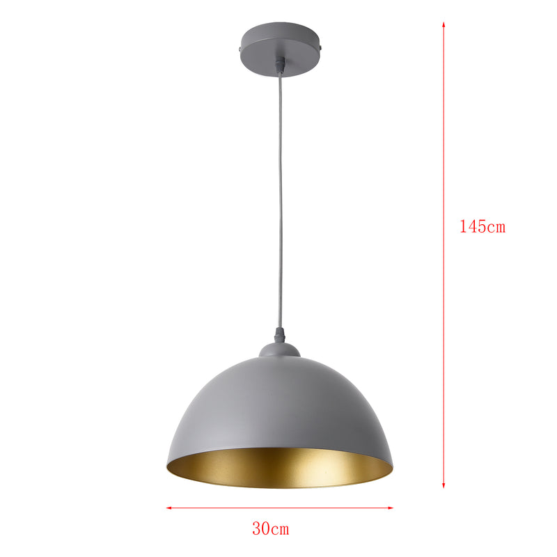 Croquis coté Lot de 2 Lampes à Suspension Toulon Hauteur Réglable Métal E27 Diamètre 30 cm Gris Doré [lux.pro]