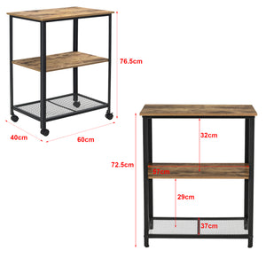 Chariot de Service Freiburg Roulettes Vérouillables 76,5 x 60 x 40 cm Bois Foncé Noir [en.casa]