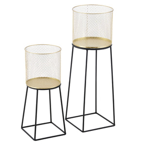 Support de pot de fleurs Mésange 2 pcs Noir-doré en.casa