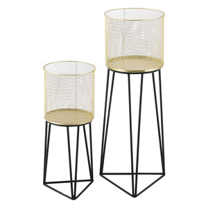 Support de pot de fleurs Menen 2 pcs. Noir-doré en.casa