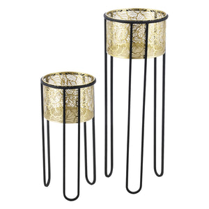 Support de pot de fleurs Modave 2 pcs Noir-doré en.casa