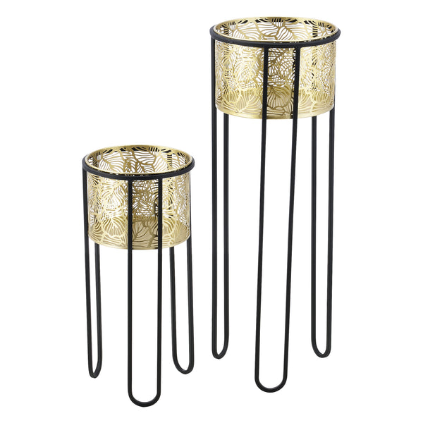 Support de pot de fleurs Modave 2 pcs Noir-doré en.casa