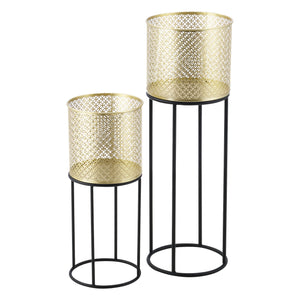 Support de pot de fleurs Messancy 2 pcs Noir-Doré en.casa