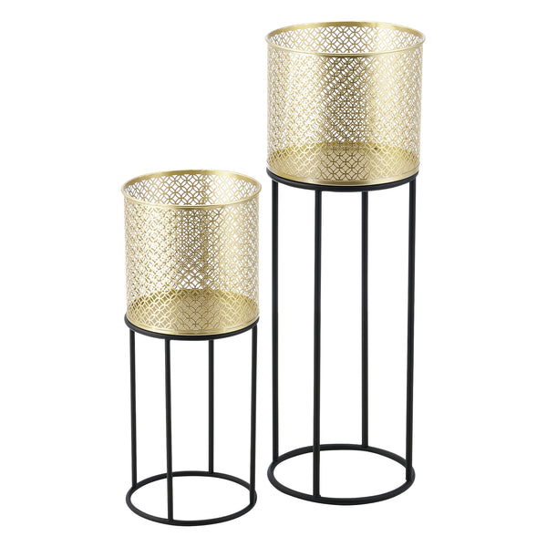 Support de pot de fleurs Messancy 2 pcs Noir-Doré en.casa