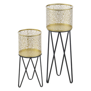 Support de pot de fleurs Marchin 2 pcs Noir-Doré en.casa