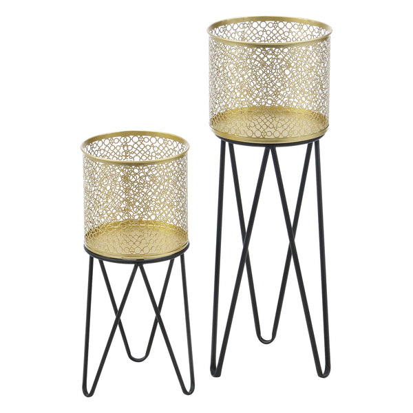Support de pot de fleurs Marchin 2 pcs Noir-Doré en.casa