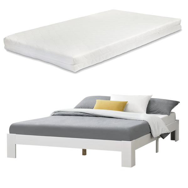 Cadre de Lit Simple Raisio à Matelas à Mousse à Froid Pin [en.casa]