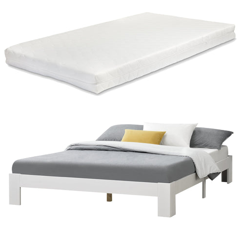 Cadre de Lit Simple Raisio à Matelas à Mousse à Froid Pin [en.casa]