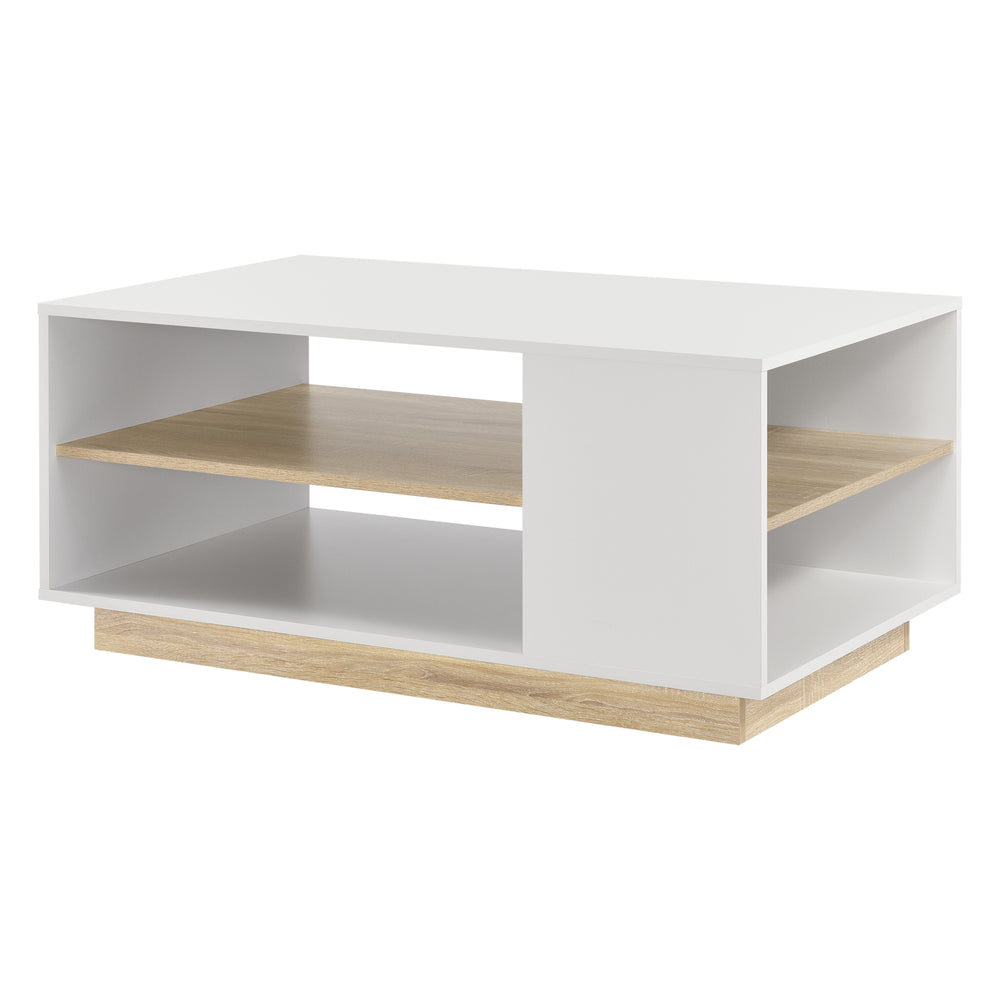 Table basse Trelleborg 100x60x46 cm avec 2 étagères blanc/chêne en.casa - premiumXL