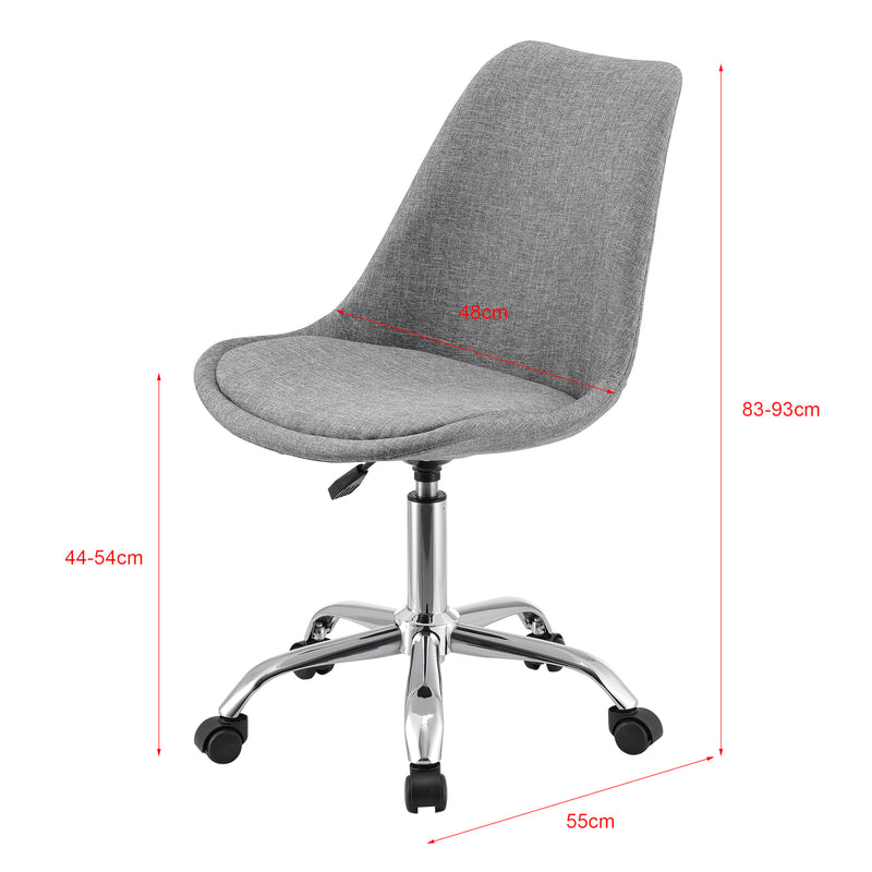 Croquis coté Chaise de Bureau Atherton à Roulettes Réglable en Hauteur Gris Clair [en.casa]
