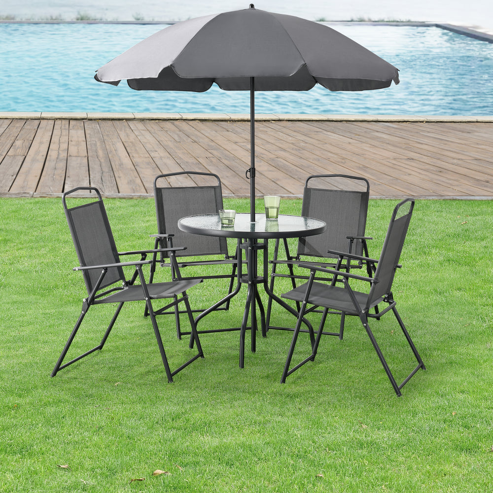 Gartenmöbel - Set Milagro Stühle mit Tisch 4 Stühlen und Sonnenschirm Schwarz Dunkelgrau en.casa - premiumXL