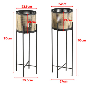 Lot de 2 Supports de Plante Colfontaine Métal Tailles Différentes Noir Sable [en.casa]