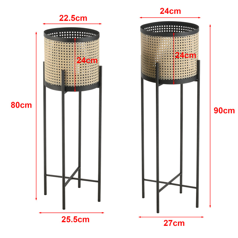 Croquis coté Lot de 2 Supports de Plante Colfontaine Métal Tailles Différentes Noir Sable [en.casa]