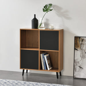 Armoire d'appoint Heby 93x80x30 cm Ton bois foncé/Noir en.casa