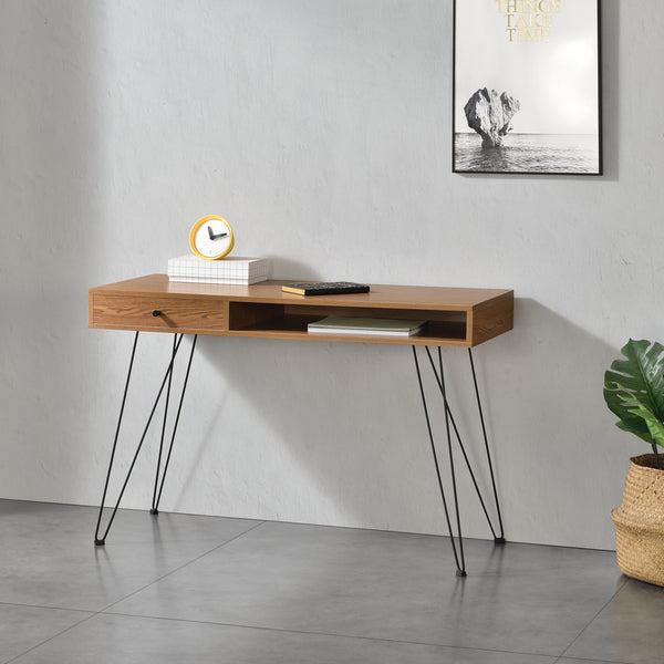 Bureau Munkfors 75x115x48cm Bois foncé/Noir en.casa