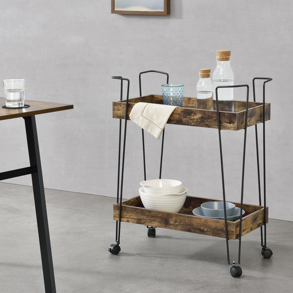 Chariot de service Vaxholm 78x62x32cm Ton bois foncé en.casa