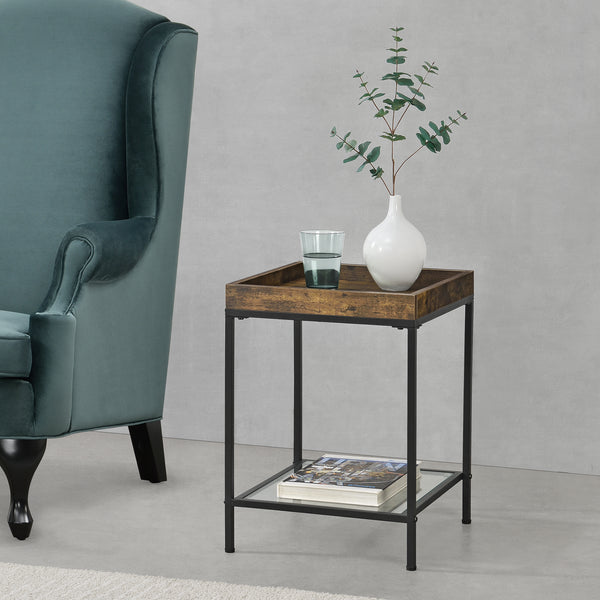 Table d'Appoint Mariefred Carrée avec Étagère 55x40x40 cm Noir Effet Bois Foncé [en.casa]