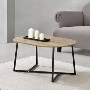Table Basse Valdemarsvik Ovale 100 x 60 x 47 cm Noir Effet Chêne [en.casa]