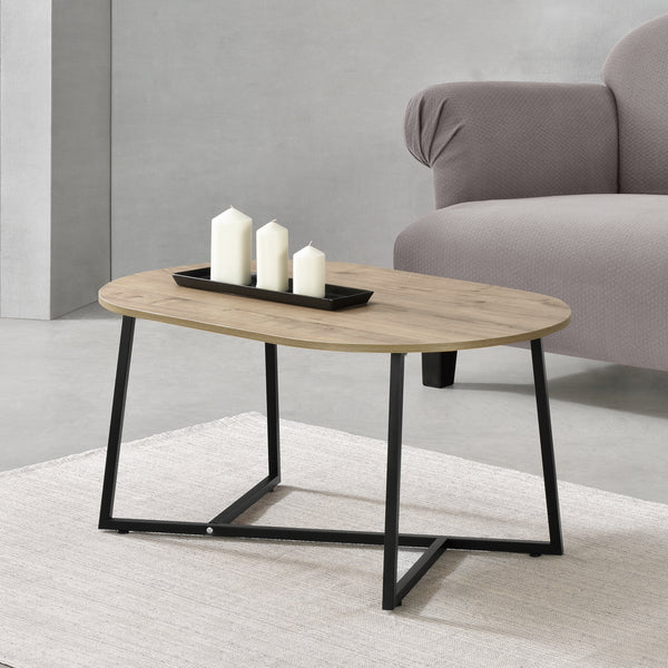 Table Basse Valdemarsvik Ovale 100 x 60 x 47 cm Noir Effet Chêne [en.casa]