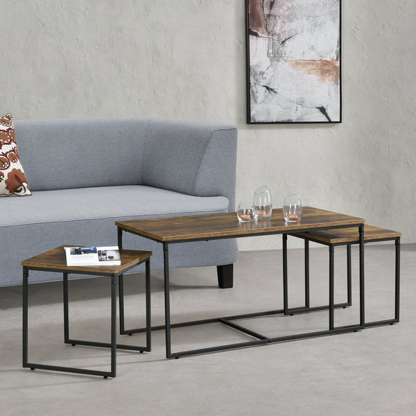 Set de 3 tables gigognes Haparanda Effet bois foncé Noir mat [en.casa]