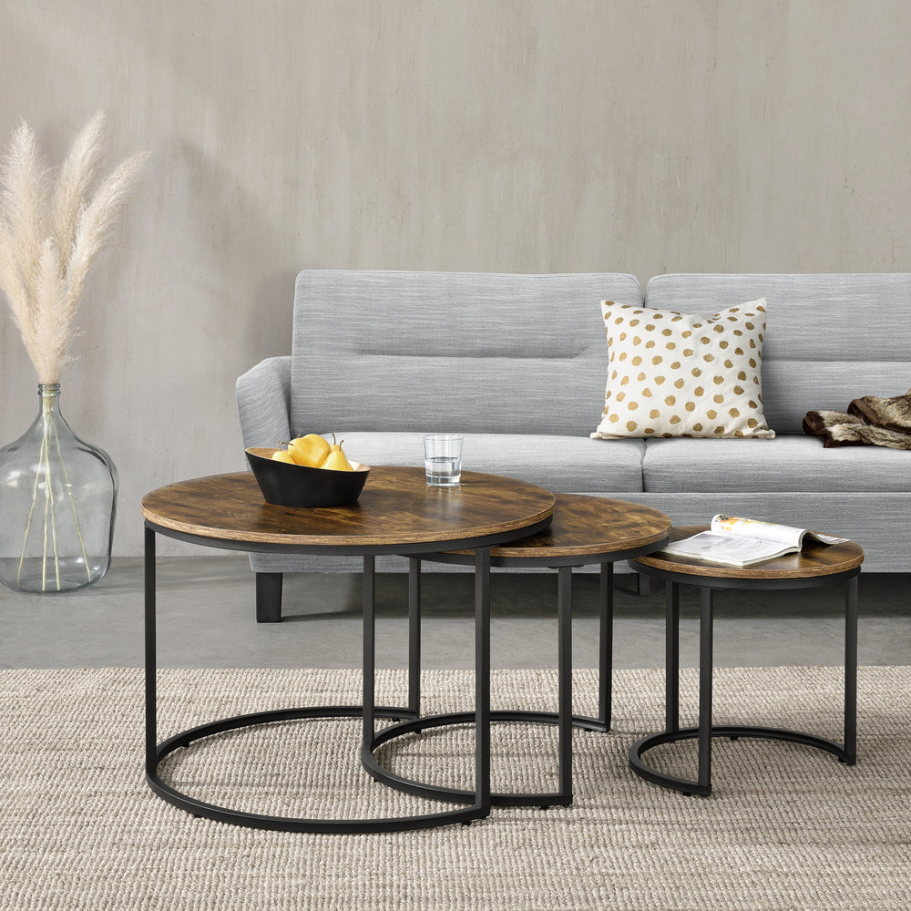 Couchtischset Arvidsjaur 3er Set Dunkler Holzton [en.casa] - premiumXL