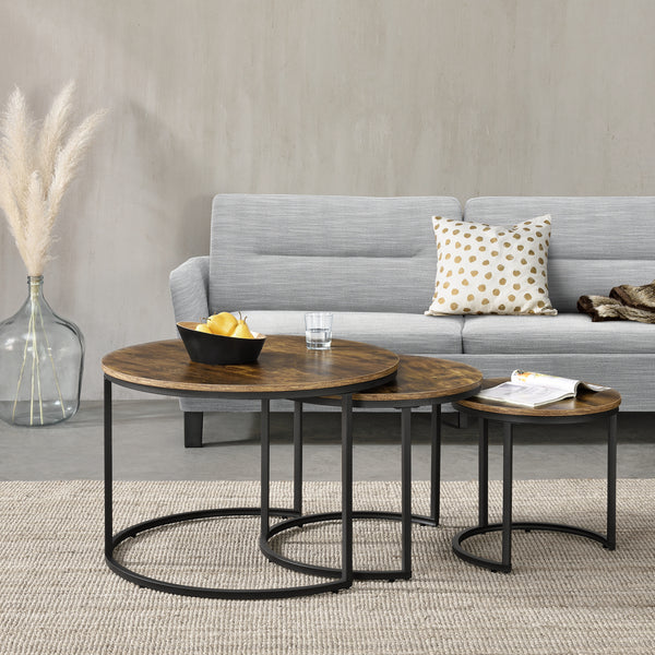 Ensemble de tables basses Arvidsjaur 3 pièces Ton bois foncé [en.casa]