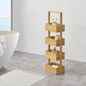 Étagère de salle de bain Bardu avec 4 compartiments de rangement 28x16x88cm Bambou [en.casa]