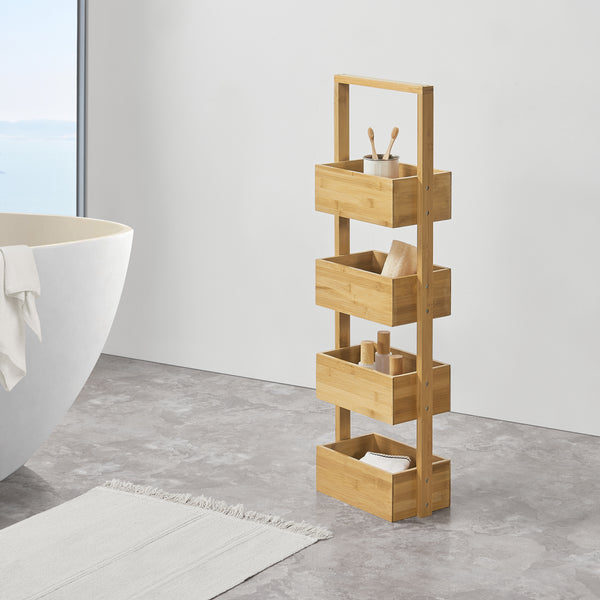 Étagère de salle de bain Bardu avec 4 compartiments de rangement 28x16x88cm Bambou [en.casa]