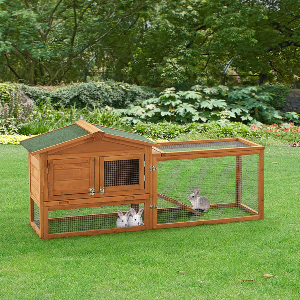 Clapier à lapins Oberursel 68x156x52cm en bois de sapin [en.casa]