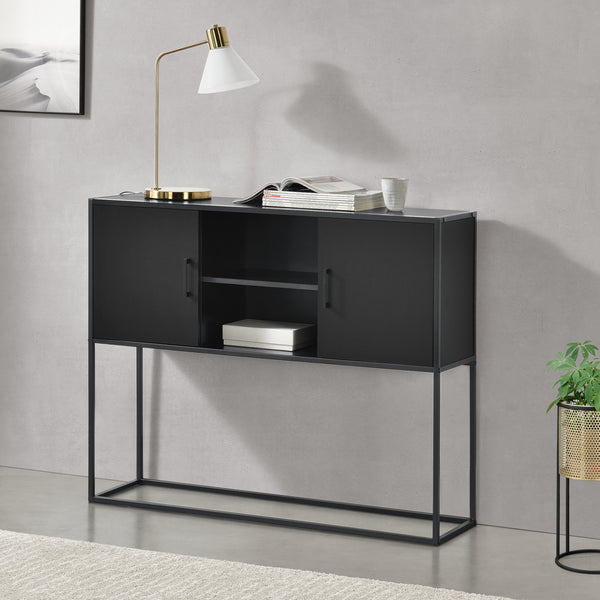 Buffet Motala avec étagère et portes d'armoire Noir [en.casa]
