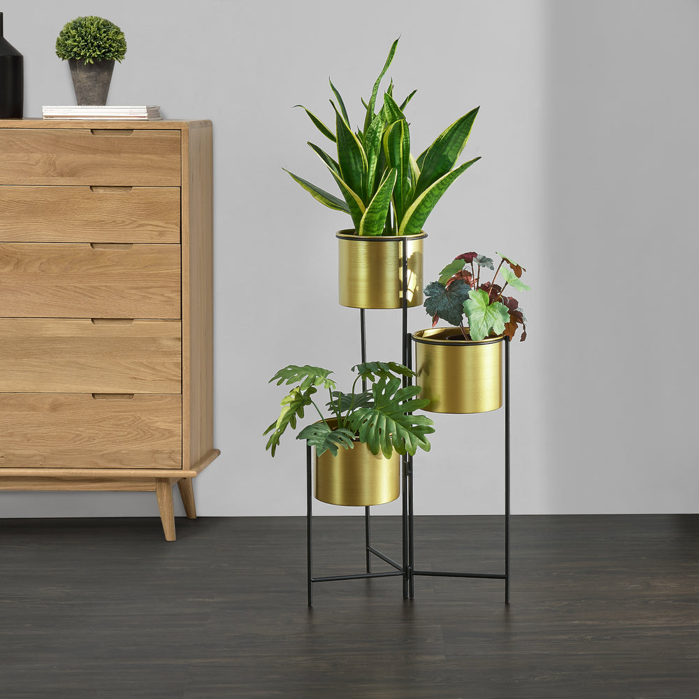 Porte-plantes Haasdonk 3 pièces Noir couleur laiton [en.casa]