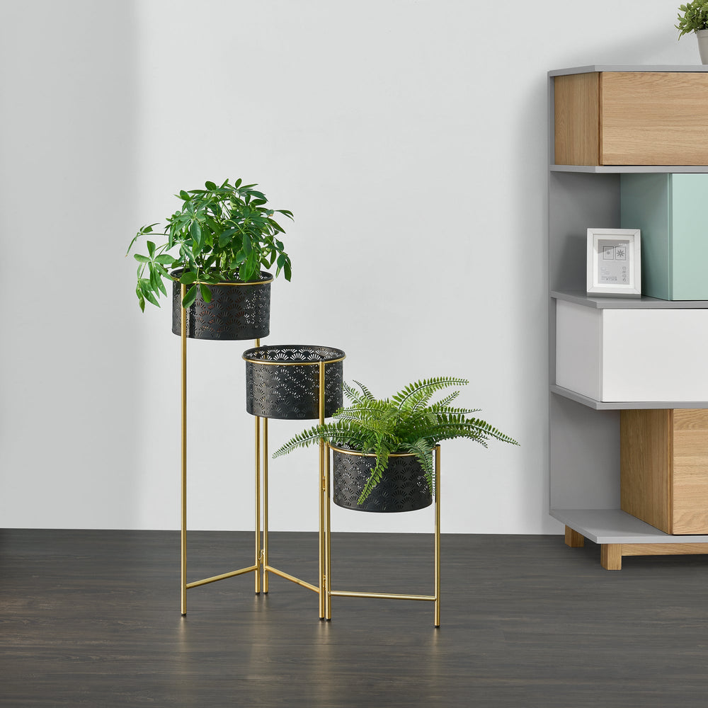 Support de fleurs Kieldrecht 3 pièces - couleur laiton noir [en.casa] - premiumXL
