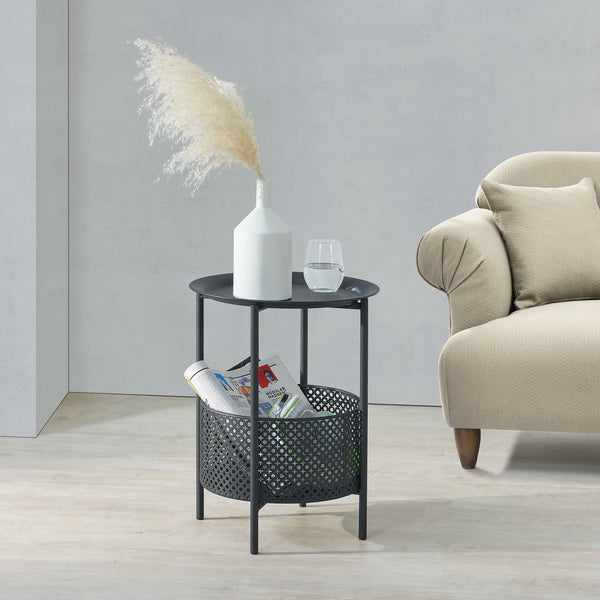 Table d'appoint Kruibeke 46x35cm avec panier Noir [en.casa]