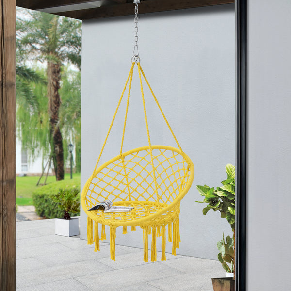 Siège suspendu rond à franges Jaina diamètre d'assise 60 cm jaune [en.casa]
