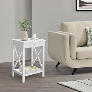 Table d’appoint Kivijärvi avec tiroir et surface de stockage 65 x 45 x 35 cm blanc [en.casa]